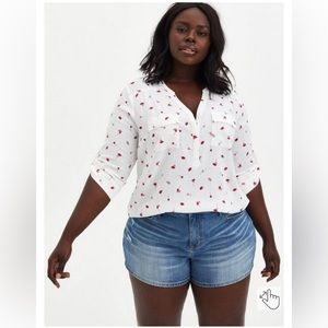 White and Red Patterned Women's Top